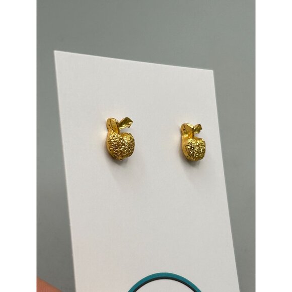 Vintage Gold Tone Apple Stud Earrings Pierced Textured Design Fruit Jewelry - Picture 3 of 7